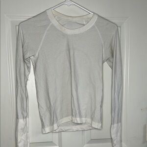 White Fitted Long Sleeve Crew Neck Ribbed Tee